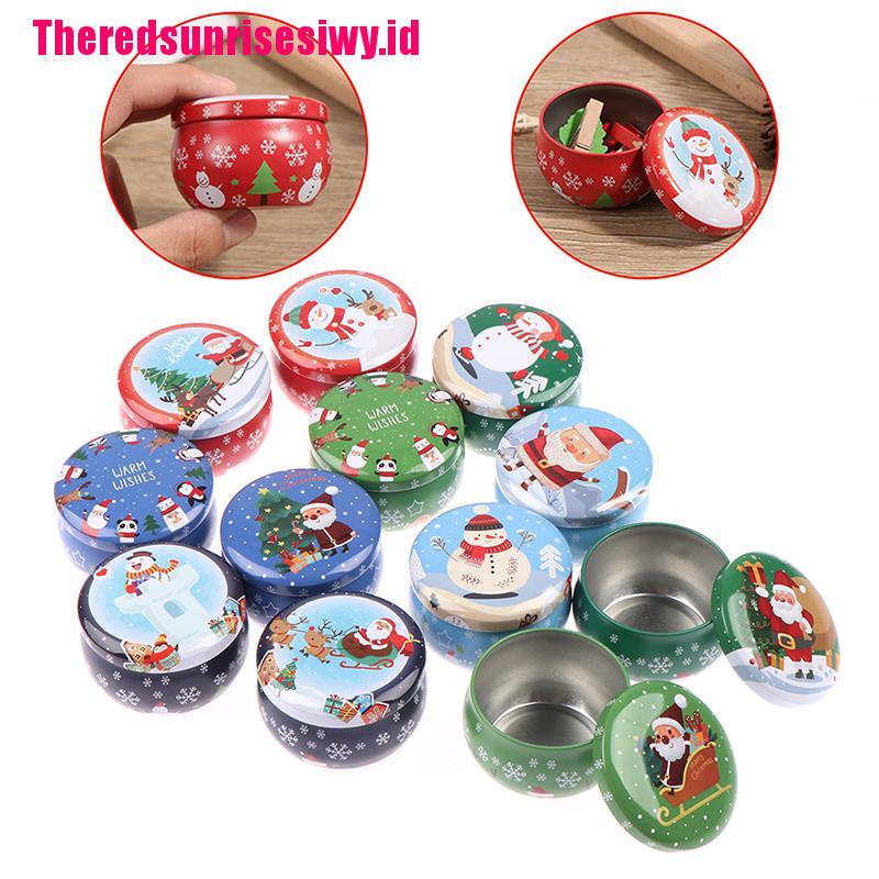 【Theredsunrisesiwy.id】2.2OZ Christmas mini tin box Sealed jar packing boxes jewelry candy box storage