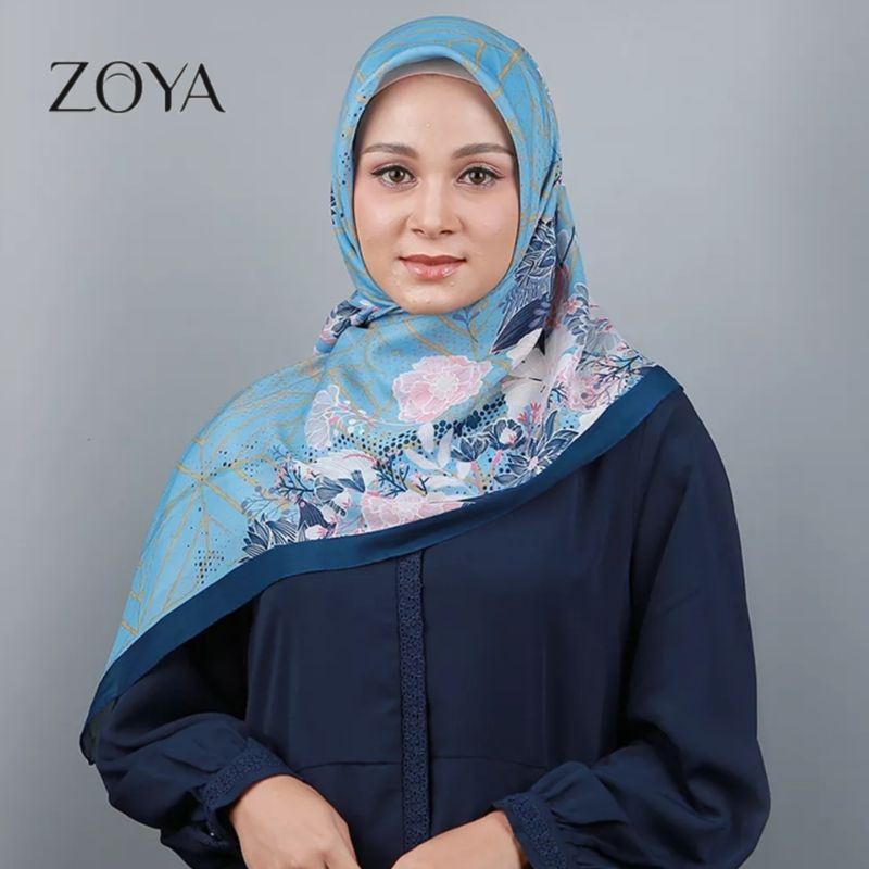 ZOYA SCARF MOTIF BLUE ( ORIGINAL 2022 ) / KERUDUNG ZOYA SEGIEMPAT / ZOYA HIJAB