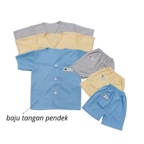 Kodok Ijo - Set Color | Setelan Anak Kancing Pundak 3-6 Bulan | Set Polos