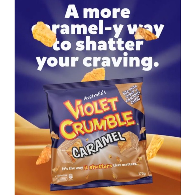 

AUSTRALIA'S VIOLET CRUMBLE DARK CHOC CARAMEL CHOCOLATE HONEYCOMB BAG 180G COKELAT