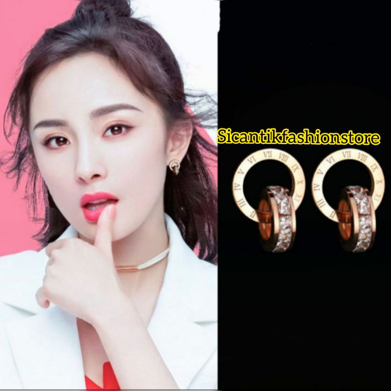 Anting Titanium Wanita Korea Rose Gold Model Ring Terlaris Anti Karat selamanya Anting Wanita Kekinian Mewah Terbaru Warna Rose Gold Anting Ring Rose Gold