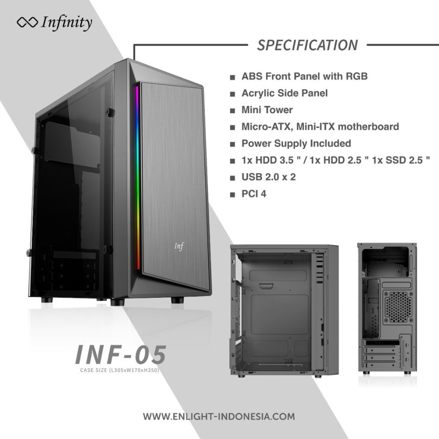 CASING INFINITY INF 05 CASING GAMING INF-05 + PSU 250W MURMER GAN