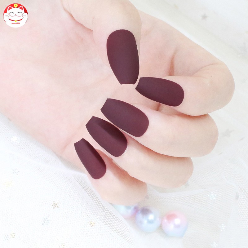 24Pcs / Set Kuku Palsu Warna Matte untuk Dekorasi Nail Art