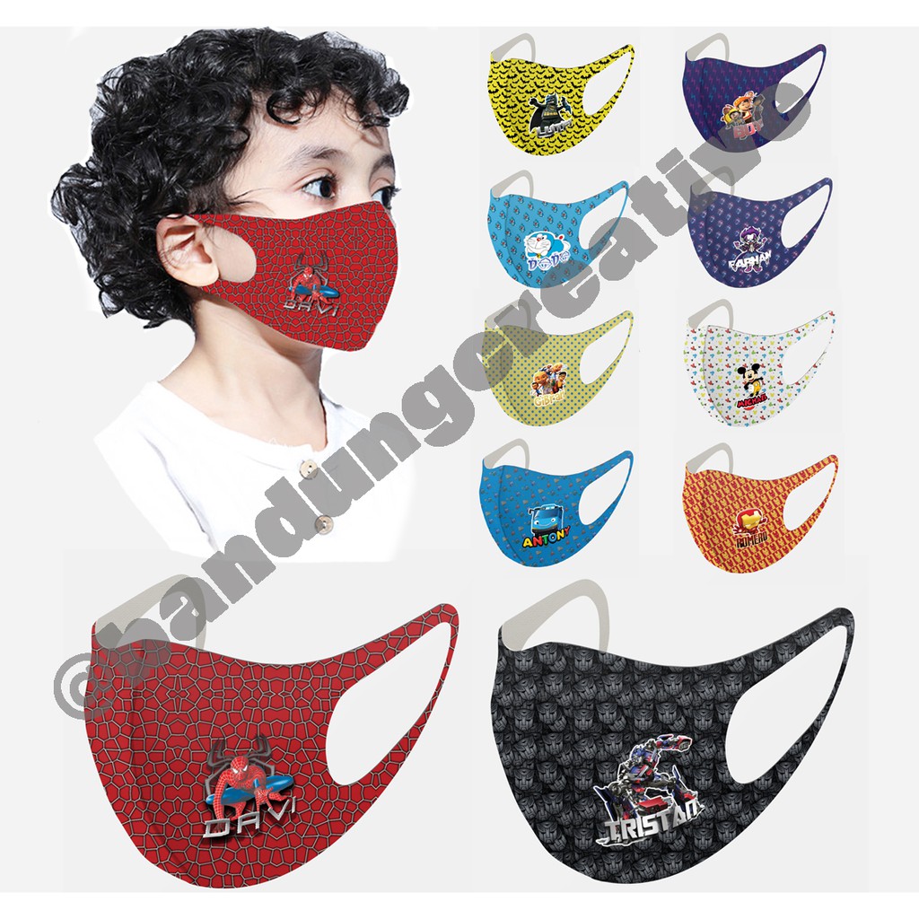 Masker anak karakter pakai nama