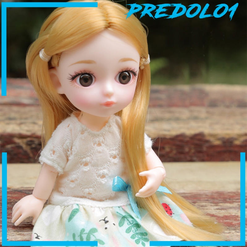 (Predolo1) Mainan Boneka Bayi Mini 12 Sendi Rambut Panjang Warna Oranye Untuk Bjd