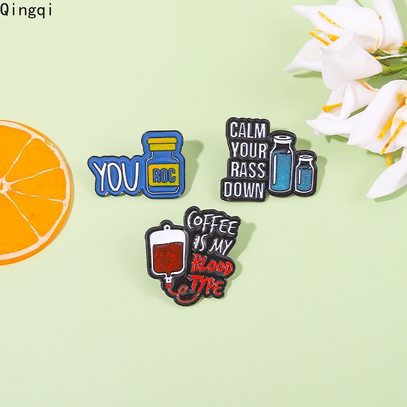 Bros Pin Enamel Desain Kartun Botol Kopi Tulisan Quotes Untuk Aksesoris