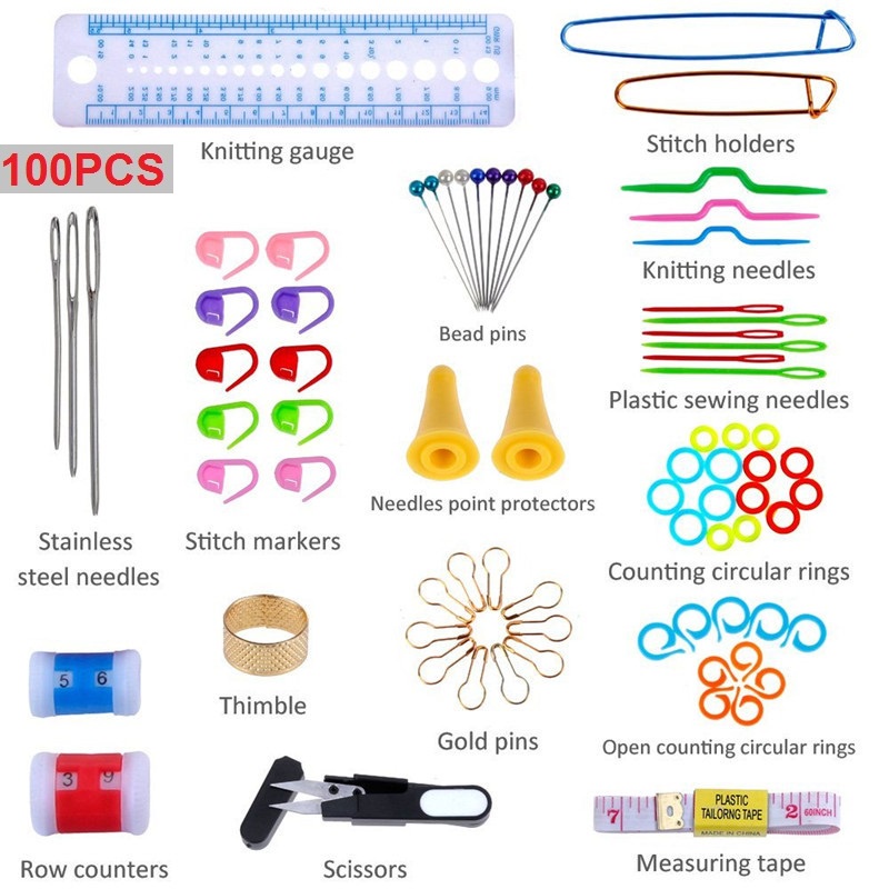 Jarum Rajut Set 58pcs 100pcs Set Alat Rajut Set Hakpen Set Perlengkapan Rajut Set BOX Tas