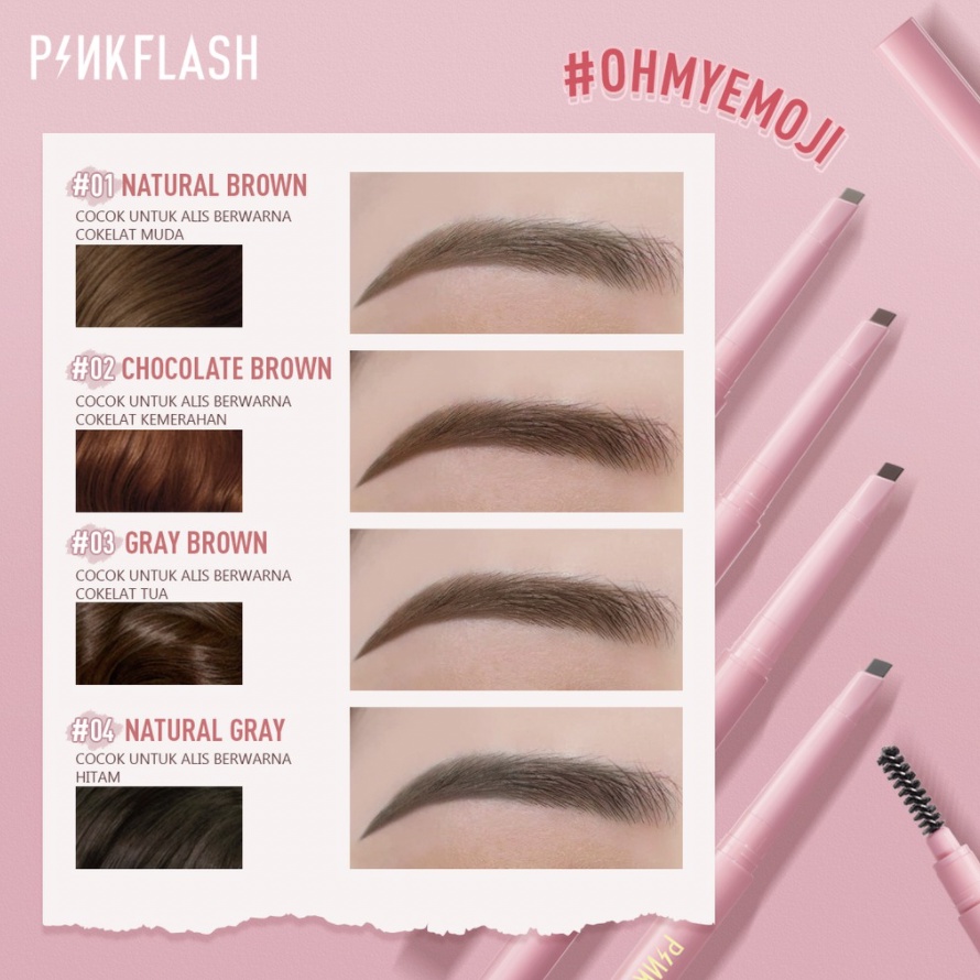 PINKFLASH OhMyEmoji Automatic Eyebrow Pencil Lasting 8h Waterproof Soft Durable Fiber Rotating Brush Head Pigmented Easy Blend PF013