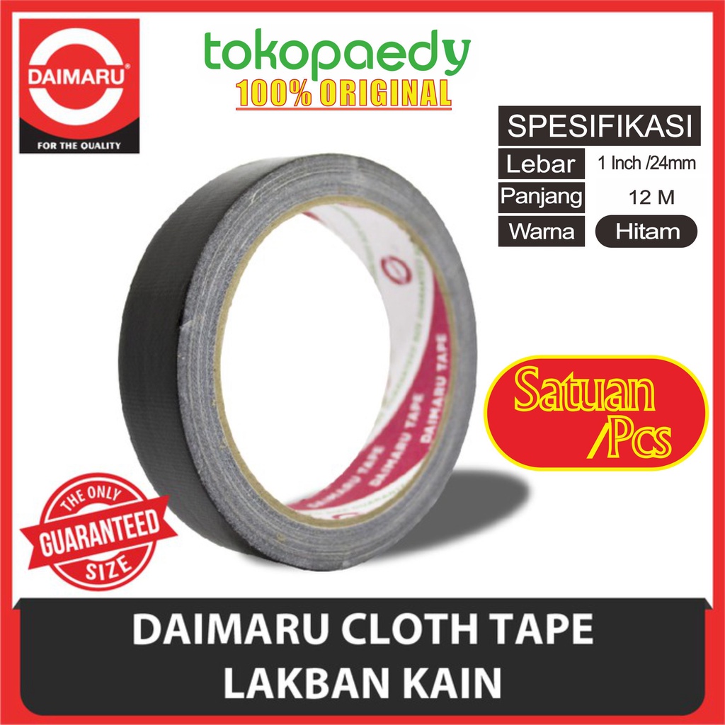 

Lakban DAIMARU Cloth Tape 1 Inchi /24 mm (12 M) HITAM - ORIGINAL /LAKBAN KAIN Hitam 1Inch