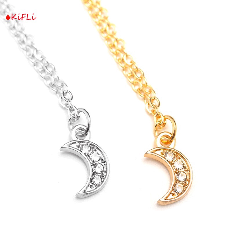 Moon Pendant Necklace,Rhinestone Jewelry Dengan,Rantai Pendek Klavikula,Kalung Berlian Chain