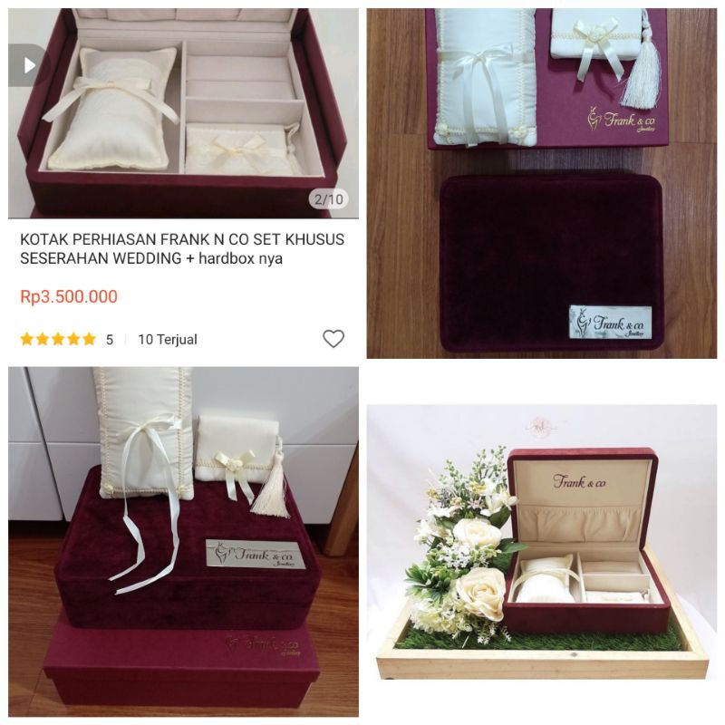Kotak Perhiasan FRANK N CO ORIGINAL 1set u/ Seserahan Wedding Cincin Pernikahan +  Hardbox