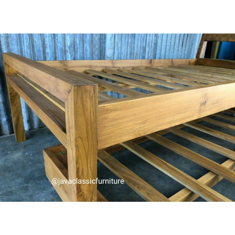 DIPAN DOUBLE BED FINISHING NATURAL / TEMPAT TIDUR ANAK MINIMALIS BAHAN KAYU JATI 120x200-2