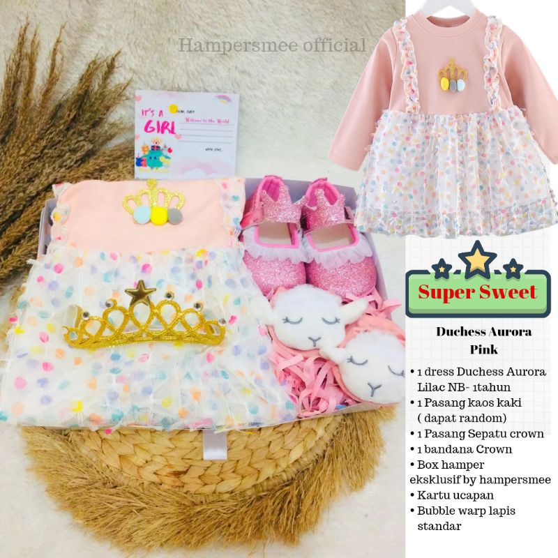 HAMPERSMEE SET PREMIUM - HAMPERS BAYI HAMPERS BABY KADO BAYI BABY GIFT HADIAH KELAHIRAN NEWBORN MURAH HEMPERS BAYI PARCEL BAYI BARU LAHIR-Duchess Aurora Pink