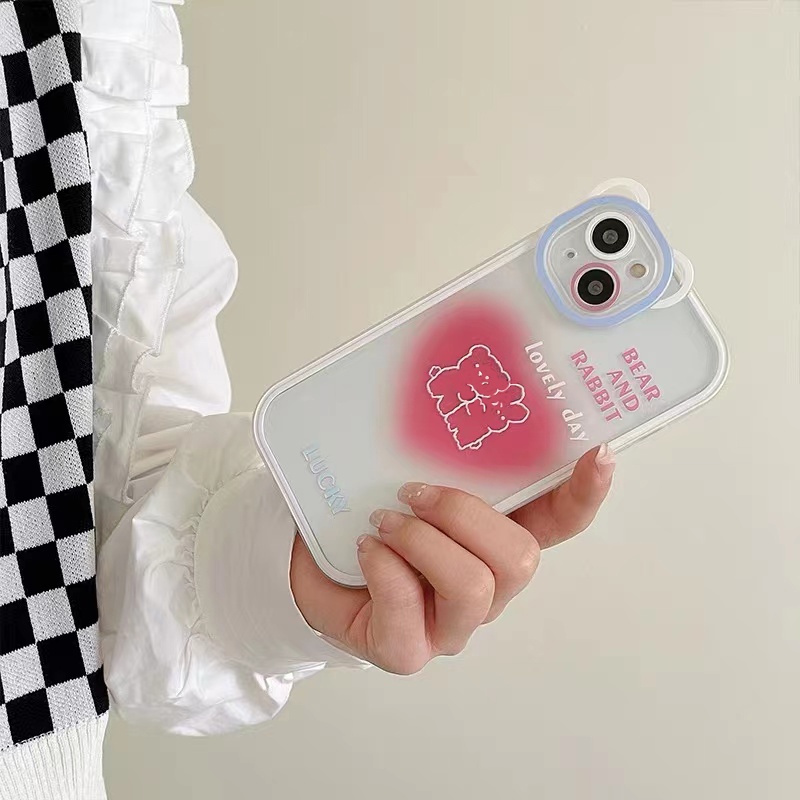 Soft Case Silikon TPU Transparan Motif Love Bear Untuk iPhone 13 12 Mini 11 Pro X XR XS Max SE 2020 6 6S 7 8 Plus