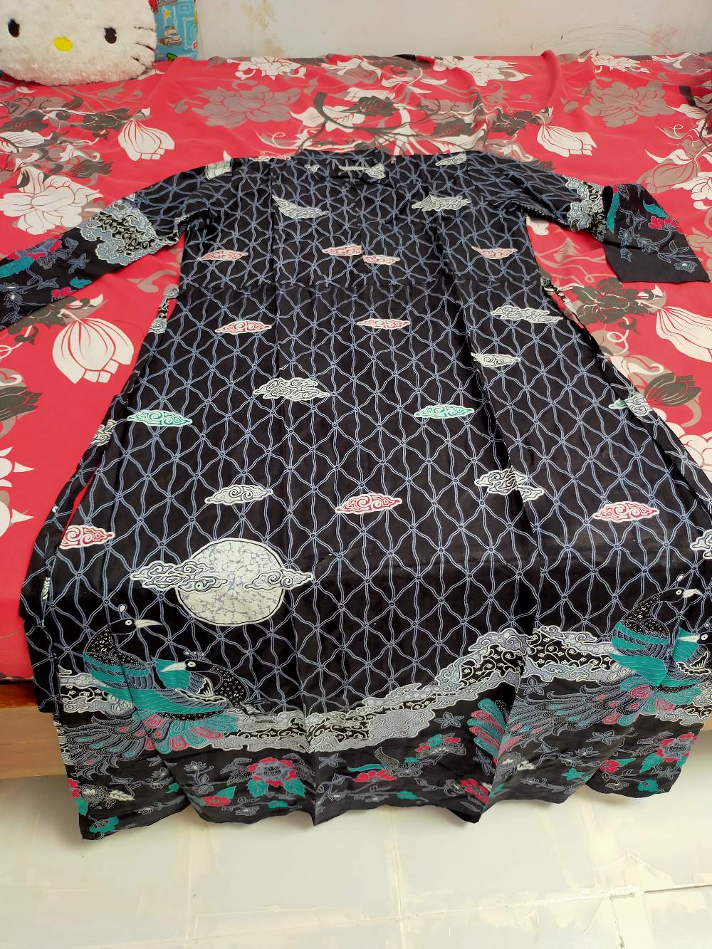 Batik Couple Keluarga Sania Ruffle Ori Ndoro Jowi Dnt - Motif Mega Mendung Abu