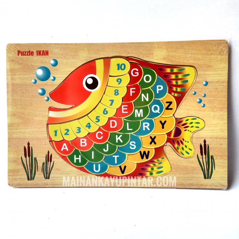 Mainan Kayu Pintar Buy 1 Get 1 Puzzle Kayu Ikan Alfabet  (Free  Puzzle Kayu Kura Hijaiyah)