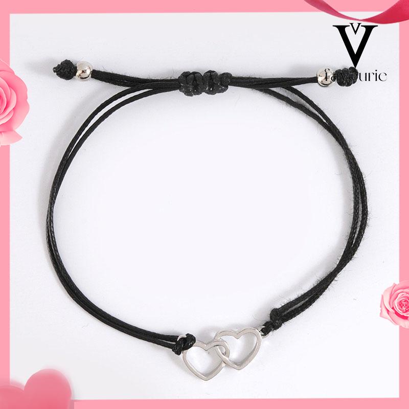 [COD]1 Pasang Double Heart Wax Woven Love Bracelet-FA