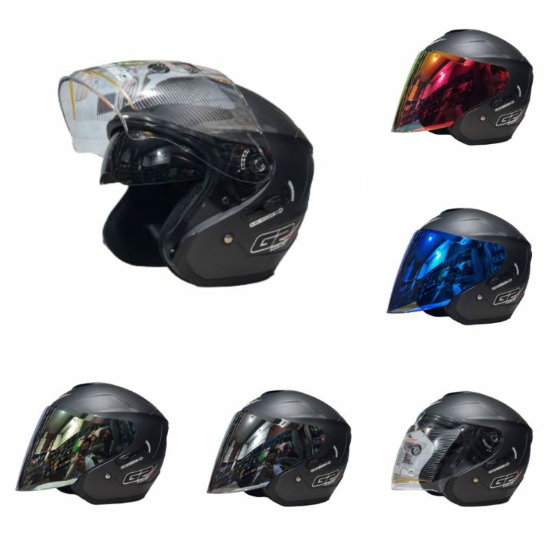 Helm G2 Optimax Double Visor Solid Abu Ganmet Paket Ganteng Model Ink Dynamic