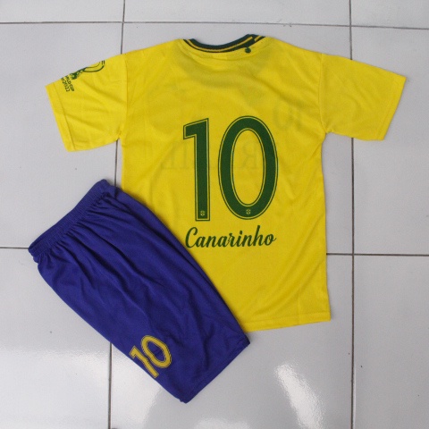 setelan bola anak brazil/setelan baju brazil usia 5-12thn bisa sablon nama