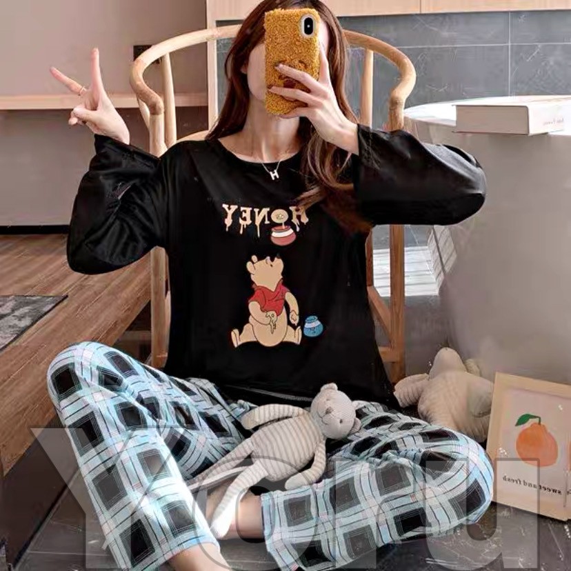 Pamelo PP786 Stelan baju tidur Import Baju Tidur Wanita Panjang PP Import Spandek PP10 PPJ-PP10 Honey Hitaam