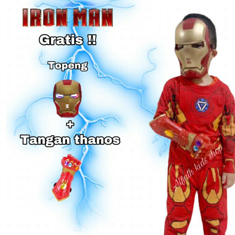 KOSTUM BAJU ANAK IRON MAN GRATIS TOPENG DAN TANGAN THANOS BAJU ANAK IRON MAN TERLARIS