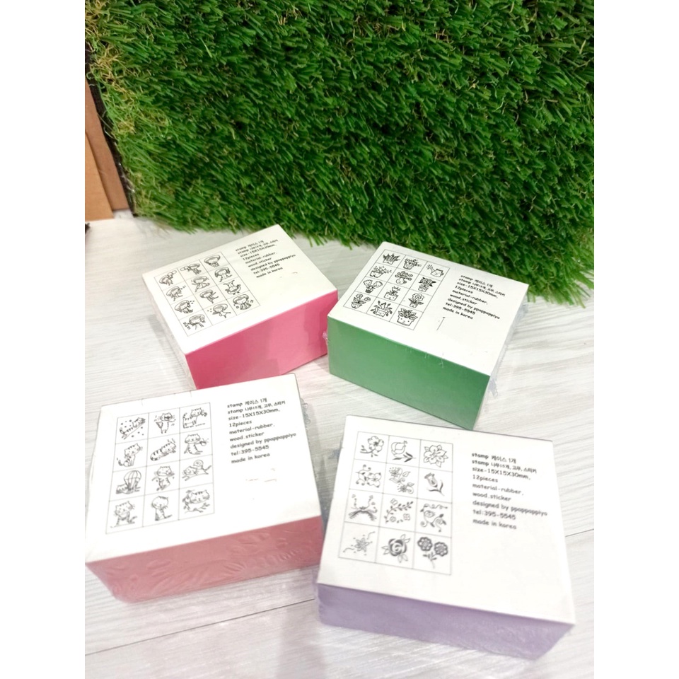 Stempel Cap Stamp Setempel Kayu Wood Korean korea  Karakter Cute Mini Mungil Lucu korean korea Untuk Buku Diary Diari Kekinian Motif Kucing Bunga