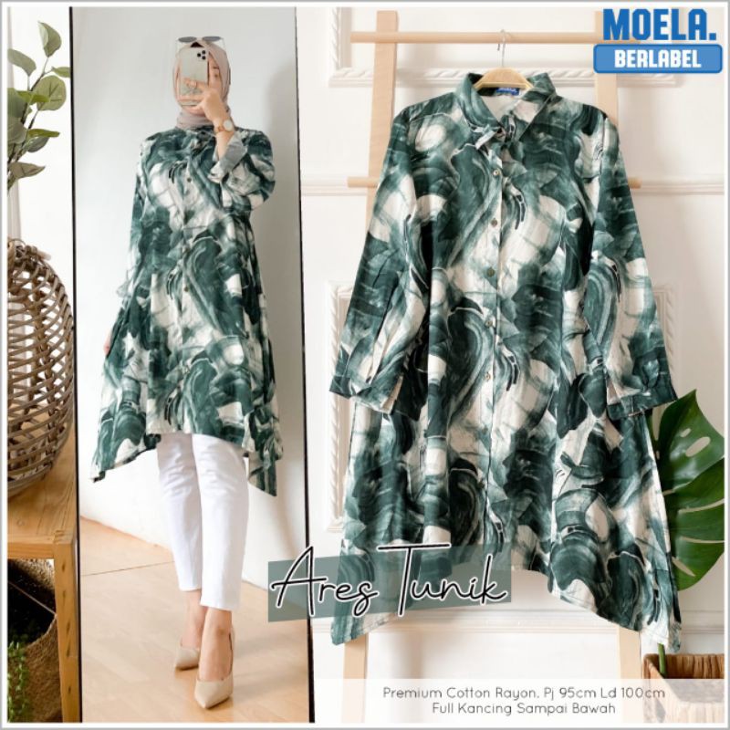 Tunik full kancing busui / tunik motif murah tunik rayon / Ares tunik busui