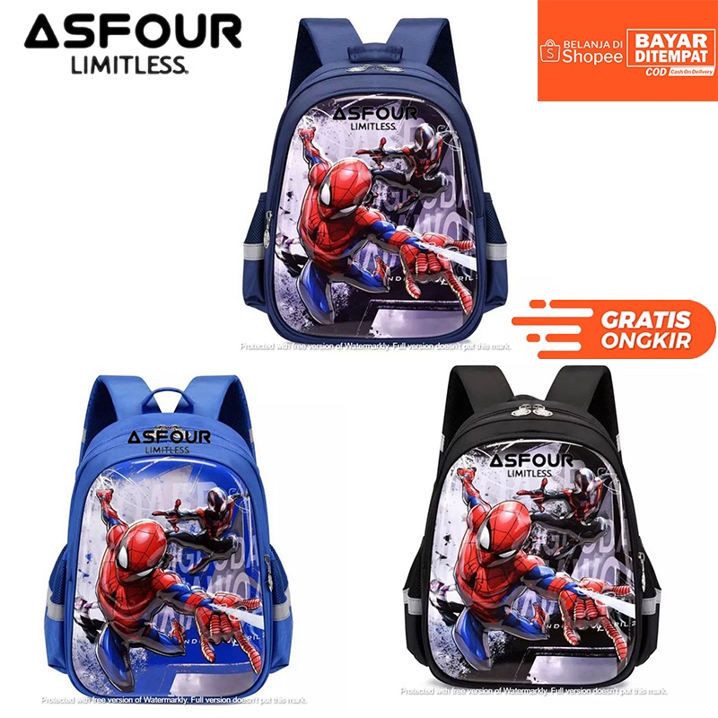 ASFOUR - Tas Ransel Backpack Anak Sekolah untuk Paud/TK Tas Ransel Gendong Punggung Sekolah Anak TK SD Karakter Kartun Backpack Spiderman