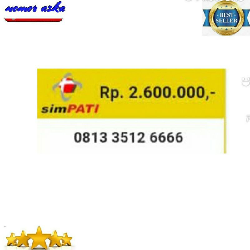 Nomor Cantik Simpati 0813 3512 6666 Seri Kuartet 6666 Rapi Bsm03