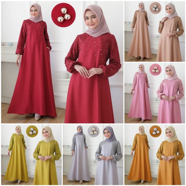 SQ gamis polka navy hitam syari maxi hijab baju muslim gaun pesta polkadot lucu imut katun WANITA