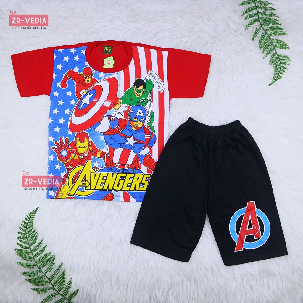 Setelan SuperHero  uk 9-10 Tahun / Kaos Karakter Anak Laki Celana Pendek Cowok Baju Main Murah
