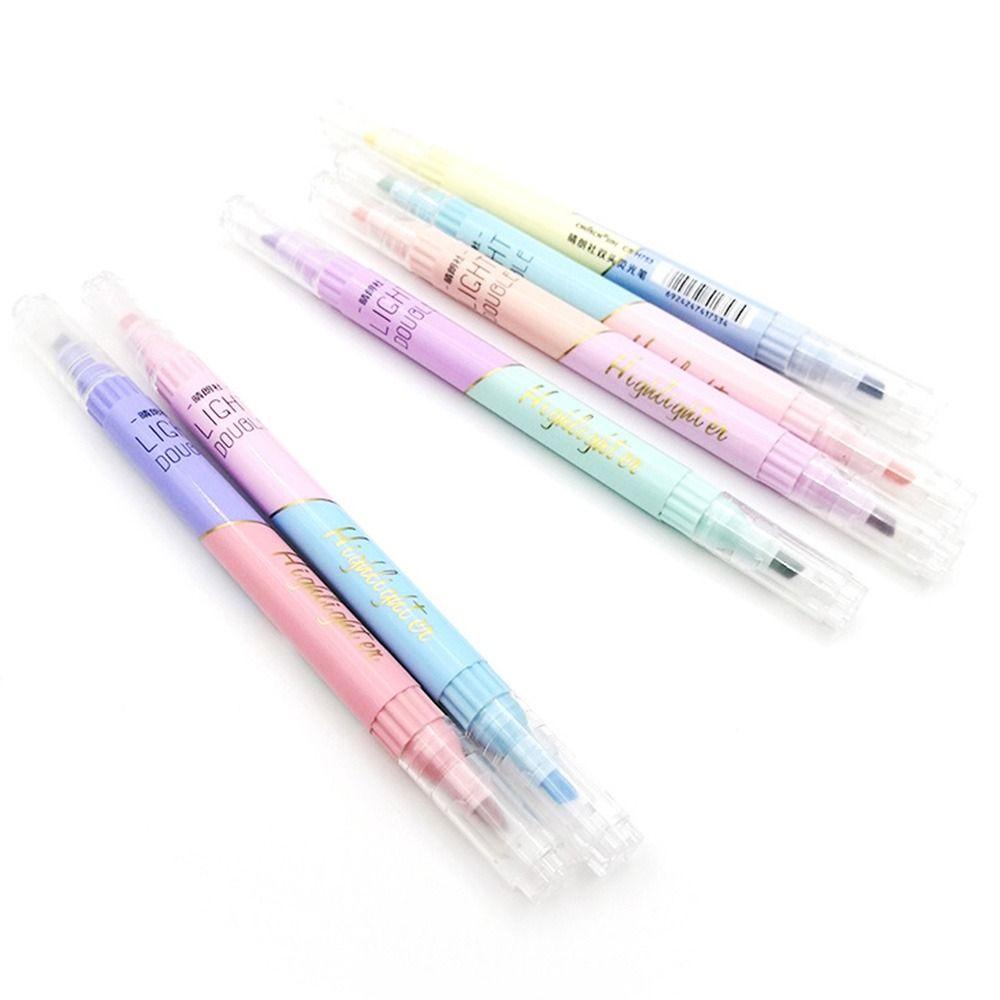 Top 6PCS/Set Stabilo Pen Set Warna Permen Perlengkapan Kantor Sekolah Menggambar Double Color Graffiti Alat Menulis Color Pen