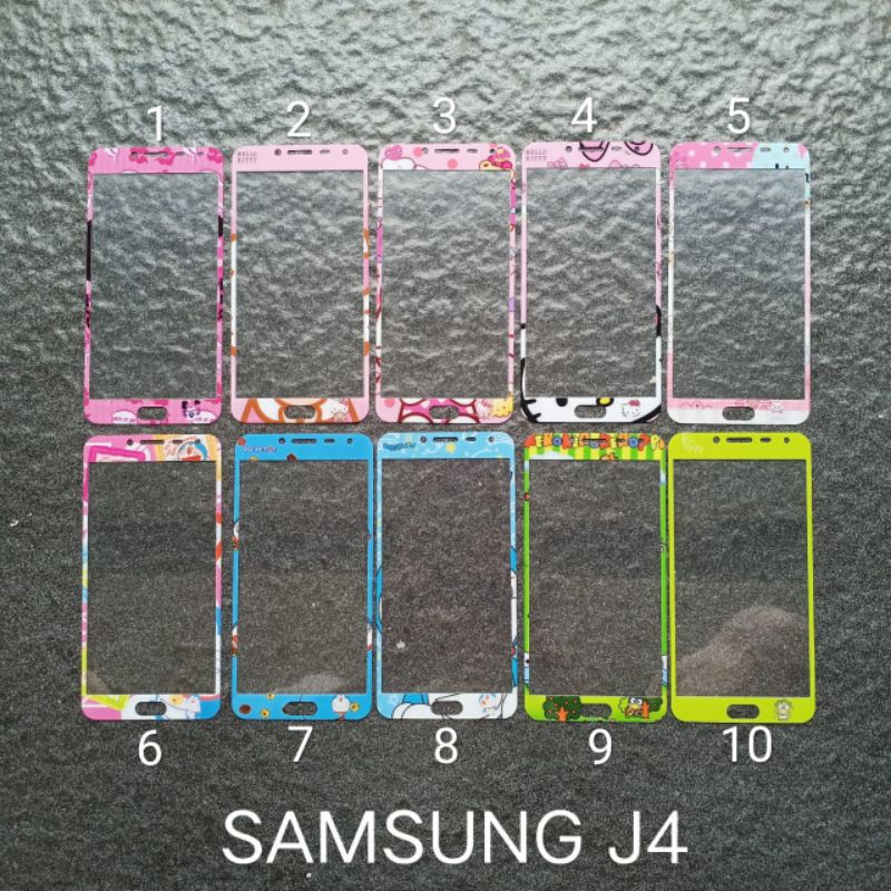 Tempered glass Samsung J4 . J4 2018 ( 4 motif ) motif gambar karakter anti gores kaca screen guard pelindung layar