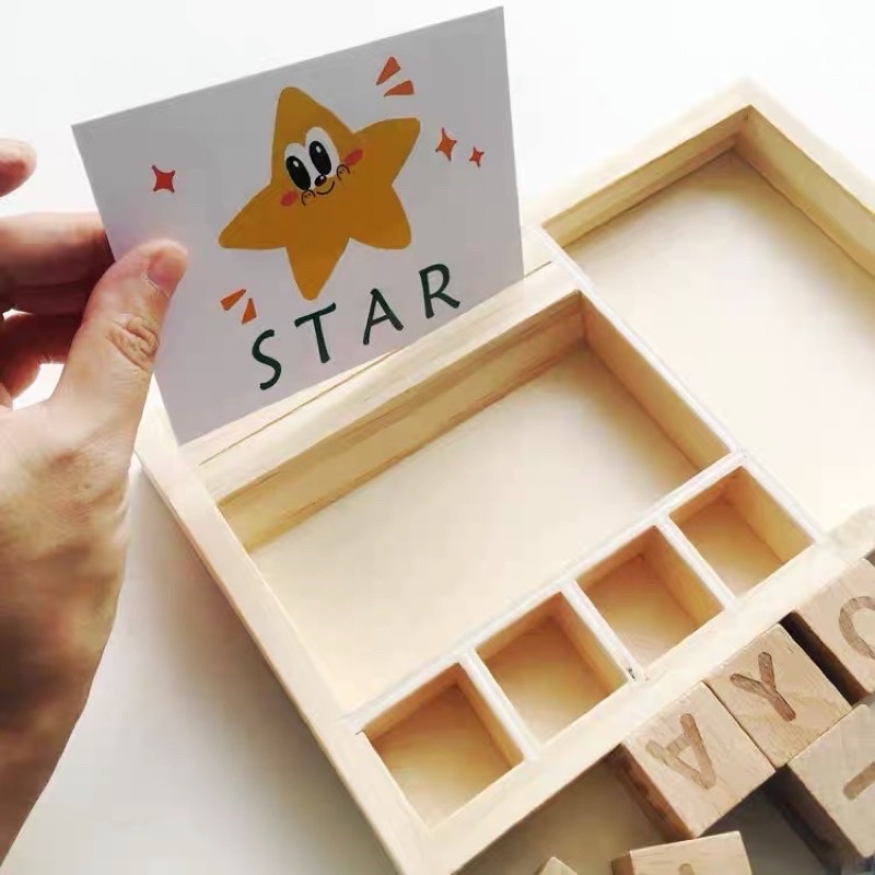 Wooden alphabet learning box - belajar huruf - mengeja - mainan edukasi anak