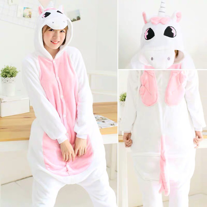 BONEKA KOSTUM ONESIE UNICORN PUTIH PINK PIYAMA COSPLAY