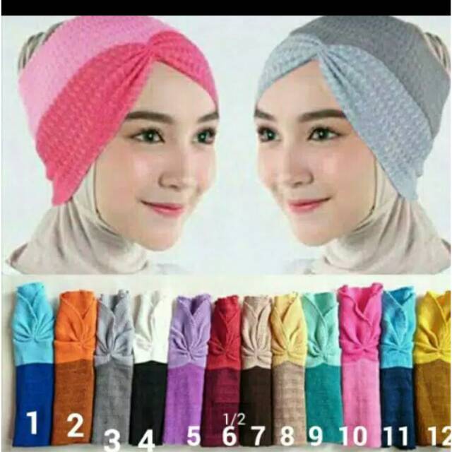 [HUSNA HIJAB] Ciput Rajut 2 Warna Kerut Isi 1 Lusin ( Isi 12 Pcs) / Grosir Ciput Rajut