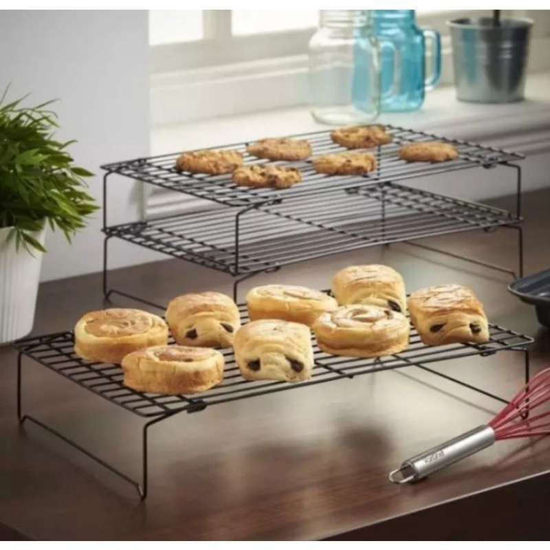 Cooling Rack kue bahan kawat besi Rose Gold hitam dan silver/ Rak Tatakan Pendingin Kue Besar peniris ke coolingrak saringan susun3 harga satuan