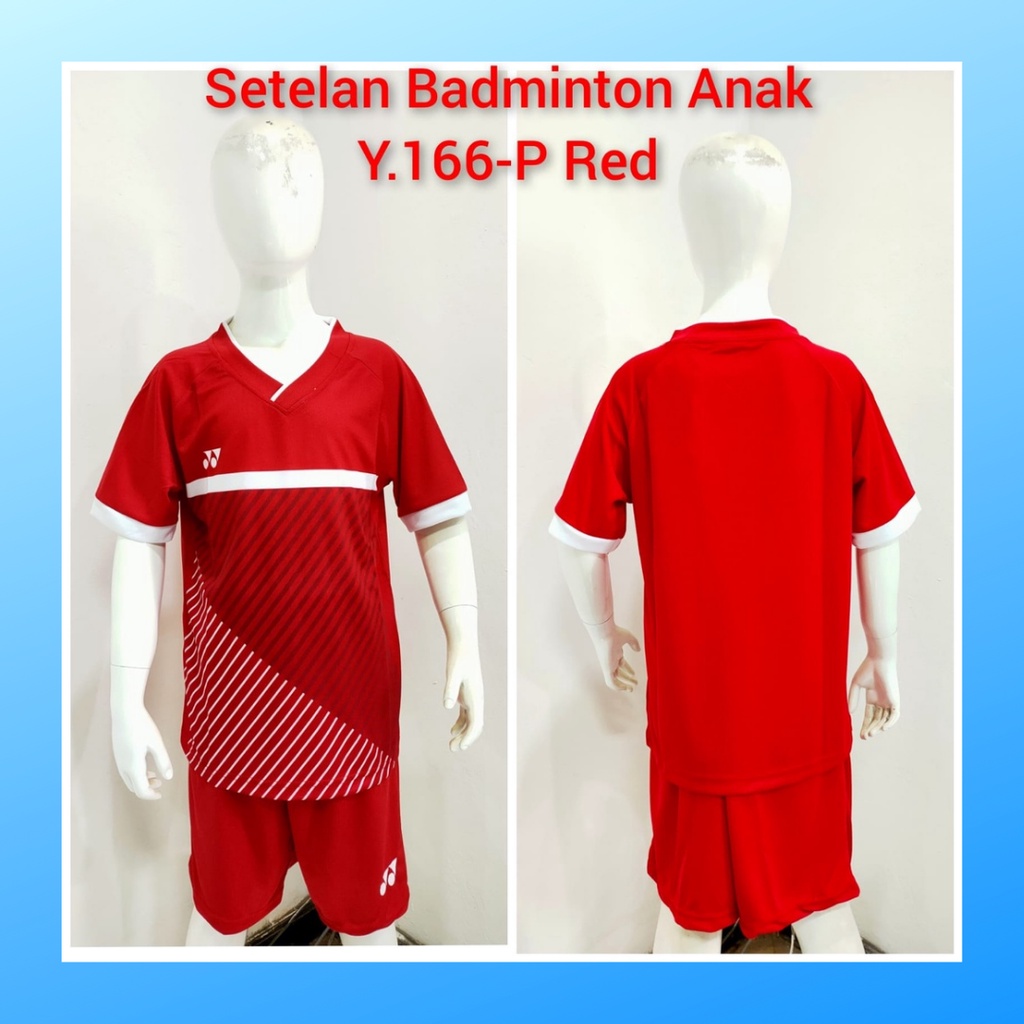 Kaos badminton anak laki-laki jersey bulutangkis baju celana setelan jersy perempuan stelan t-shirt outfit seragam kostum print olahraga casual suit pakaian jarsey oblong apparel sports jersi sudirman thomas uber cup bulu tangkis ST.Y166 merah polos