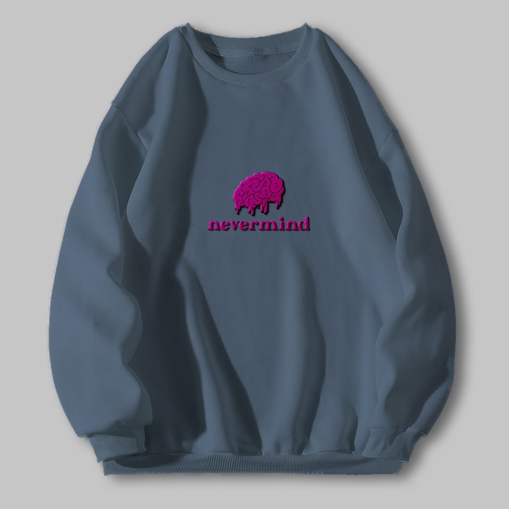 NEVERMIND BORDIR CREWNECK SIZE M - XXL SWEATER UNISEX TEBAL - ATASAN CEWEK LUCU PREMIUM