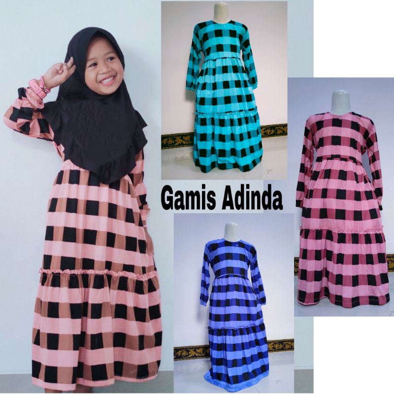 Gamis Anak 4 5  tahun baju muslim anak motif kotak hyget jersey lebaran ( gamis Hyget KOTAK ADINDA )