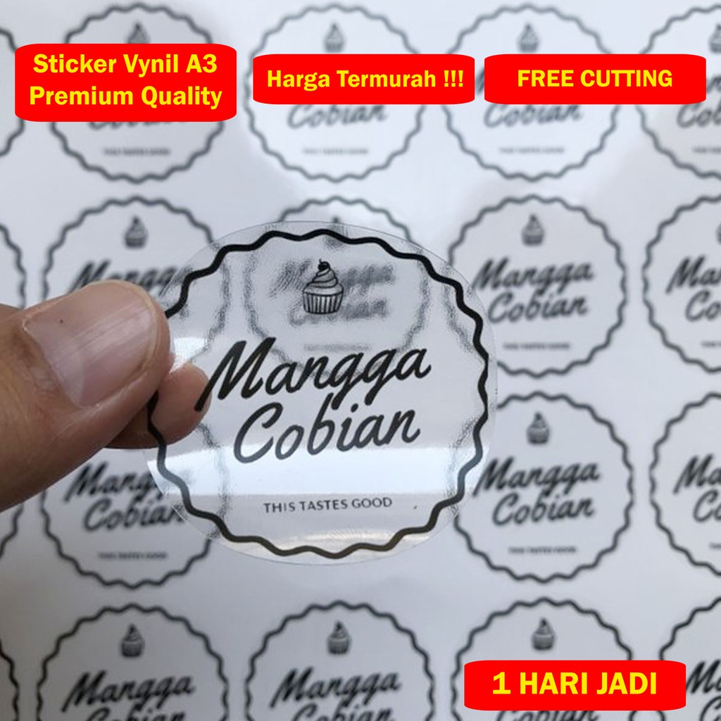 

Stiker untuk Produk Makanan & Minuman - Bahan Transparant - Ukuran A3 - FREE CUTTING