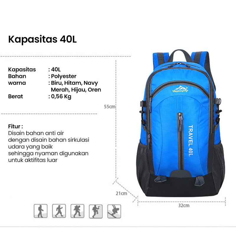 Highland Tas Ransel Pria Tas Ransel Gunung 40L Tas Ransel Olahraga Outdoor Hiking Camping Waterproof USB Charger Tas Punggung Pria TR114