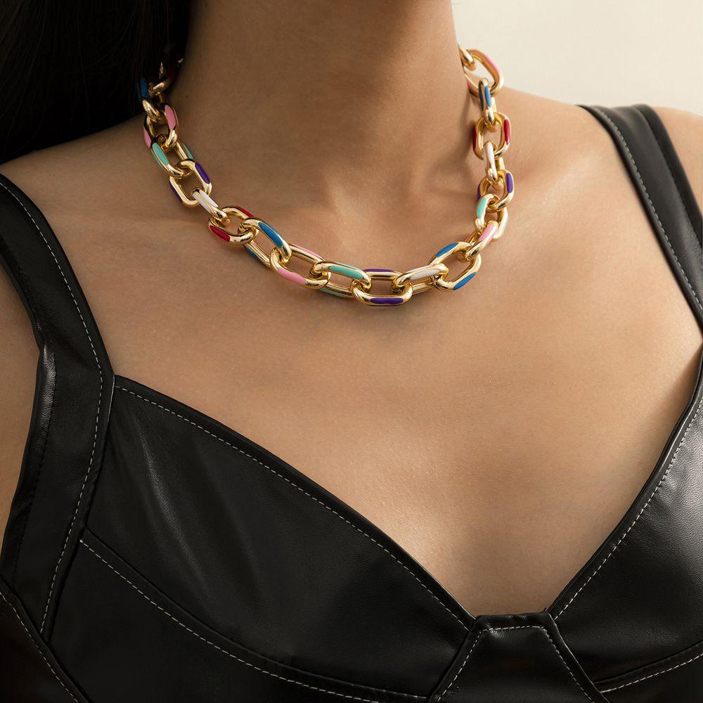 Mxbeauty Kalung Multi Warna Keren Unik Tetesan Minyak Hadiah Gadis Rantai Tebal Kuba Rantai Gaya Korea Gelang