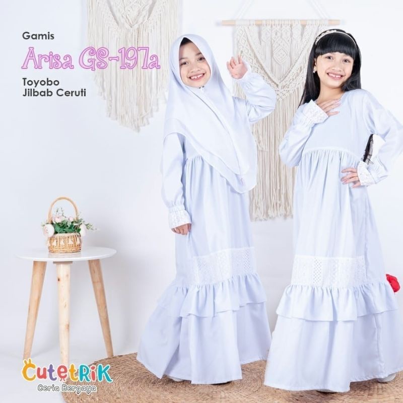 GS197A Cutetrik Gamis Putih Jilbab Ceruti