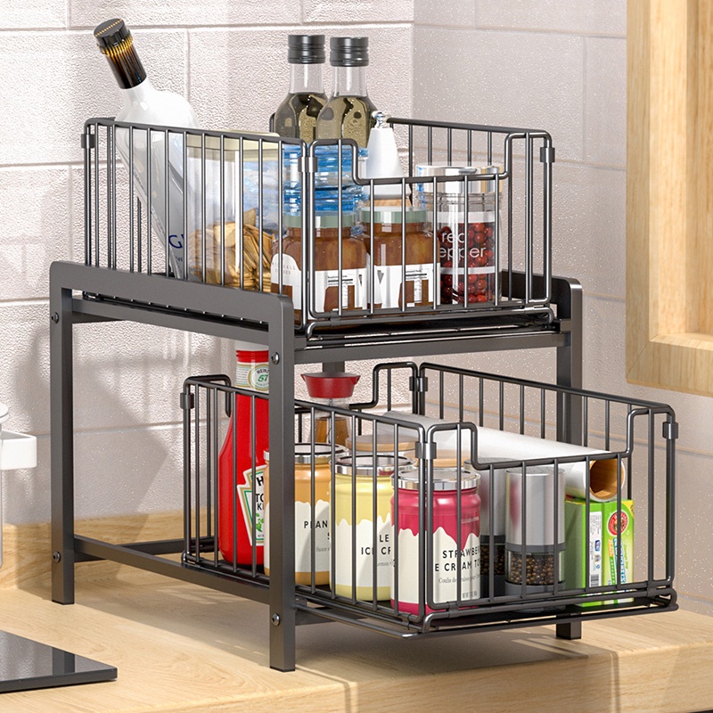 Rak Dapur Bawah Wastafel Kitchen Rack Rak Kabinet Lemari Dapur Keranjang Geser Laci Rak Tarik Rak