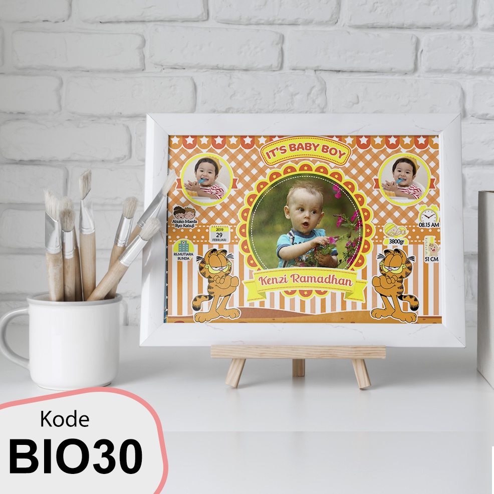 CETAK BIODATA BAYI PLUSH BINGKAI FREE DESAIN  BIO BABY DESAIN FIGURA MDF 20X30