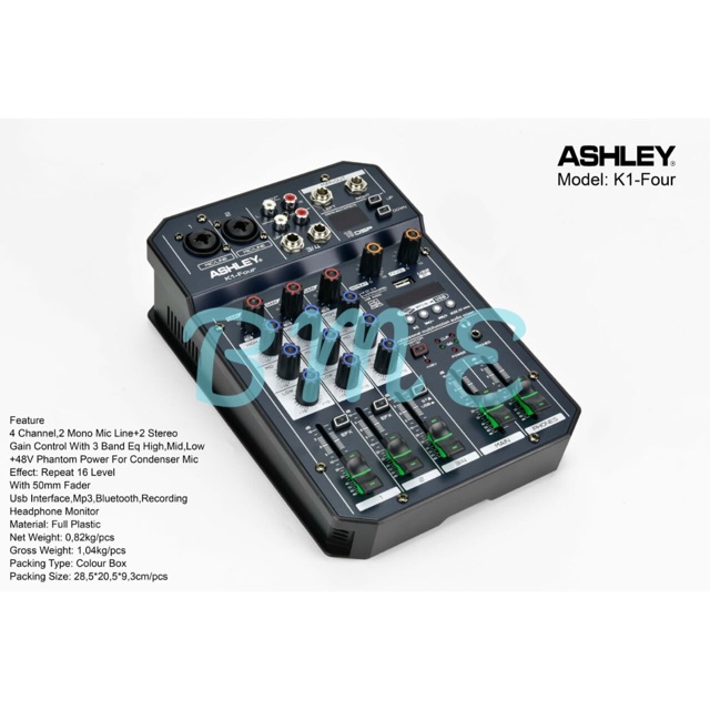 MIXER ASHLEY K1 FOUR/K1FOUR( 4 CHANNEL ) USB,BLUETOOTH-MP3-RECORDING