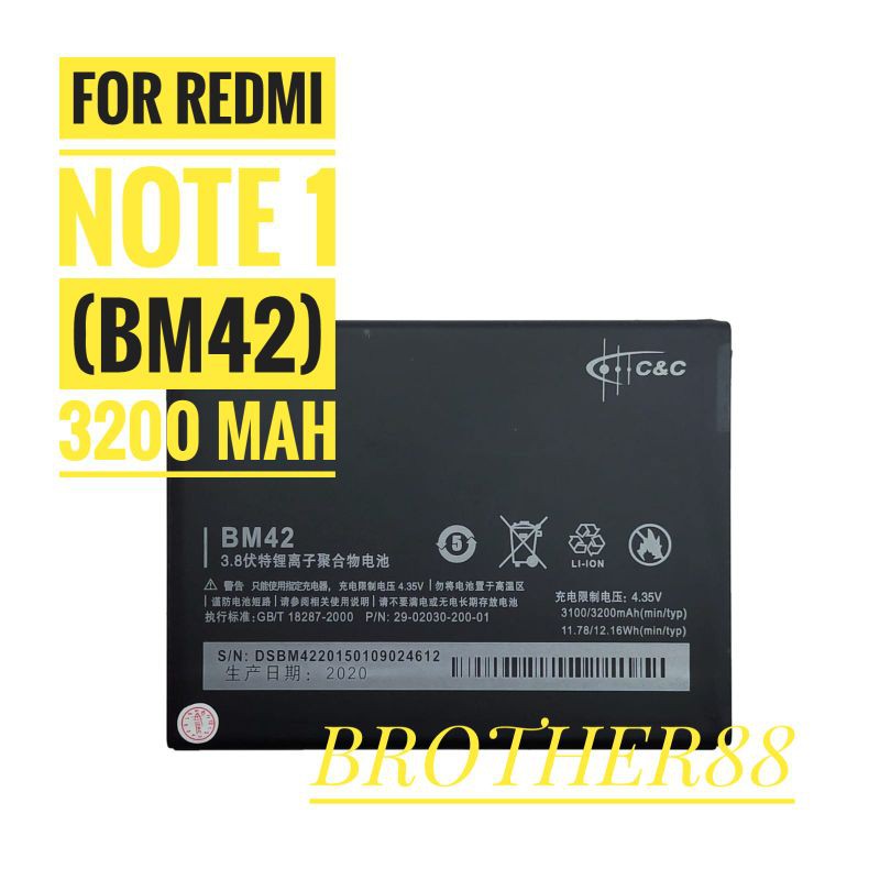 BATTERY BATERAI BATRE XIAOMI REDMI NOTE 1 (BM42) ORIGINAL C&amp;C