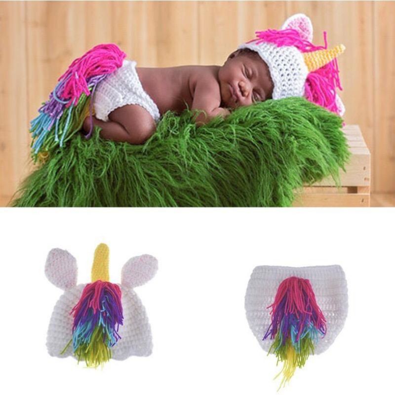 Ready Bandung, BISA COD Kostum Bentuk Unicorn Bahan Kain Rajut Handmade Untuk Properti Foto Bayi