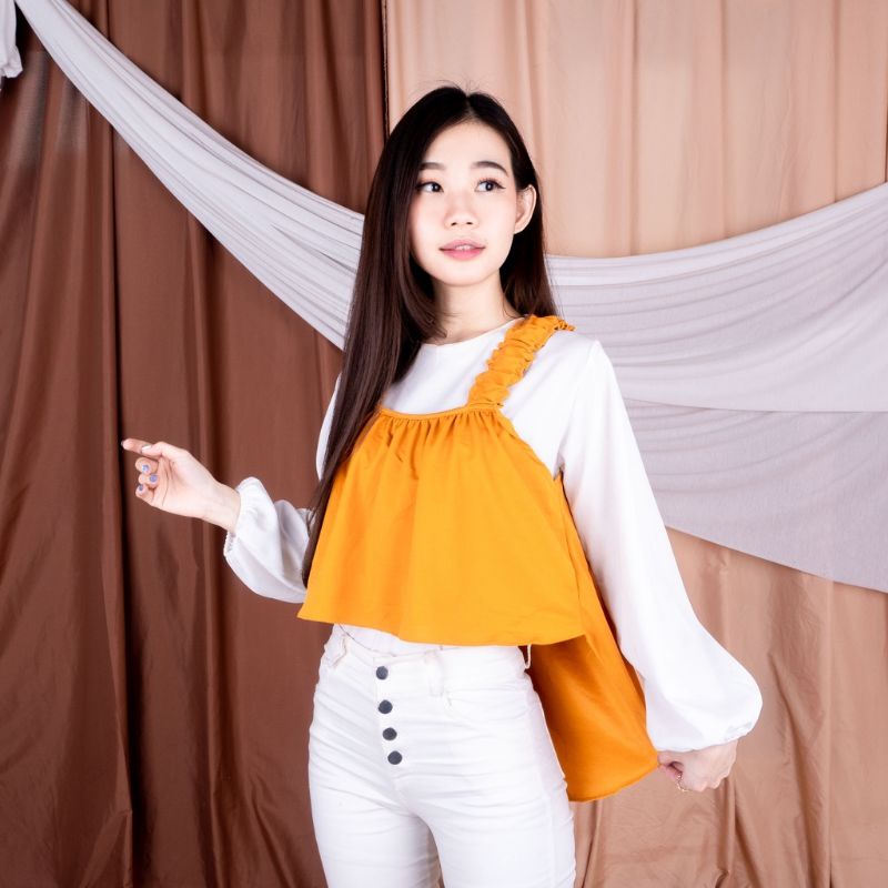 poplin ruffle shoulder tank top like a Z4ra// Tanktop kamisol crop layer outher hijab